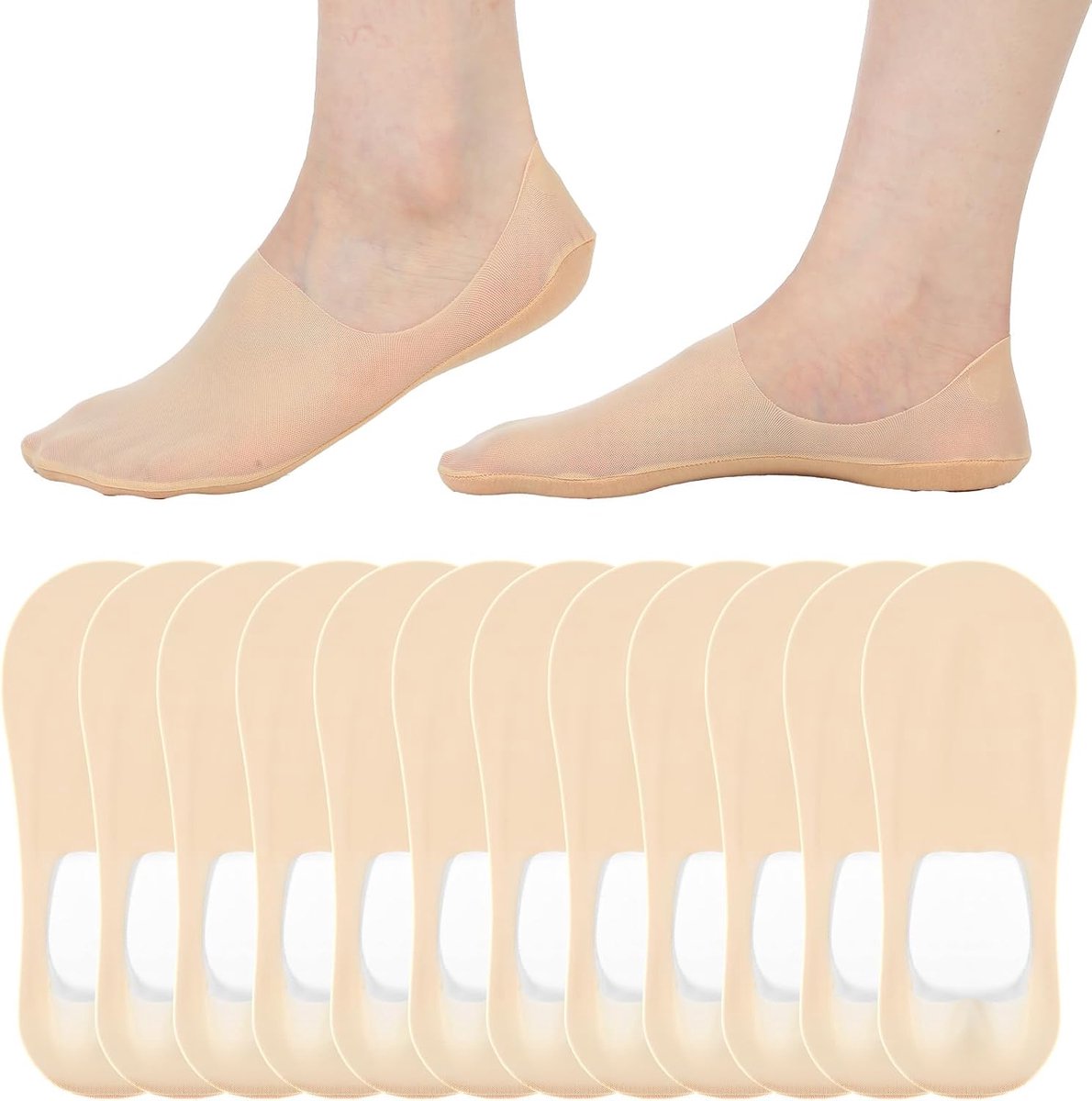Sokken voor vrouwen, antislip laag uitgesneden voering, ultralicht, ademend, dun, onzichtbare vrouwensokken, lichtgewicht footies, sok voor instappers en platte schoenen (nude-gekleurd