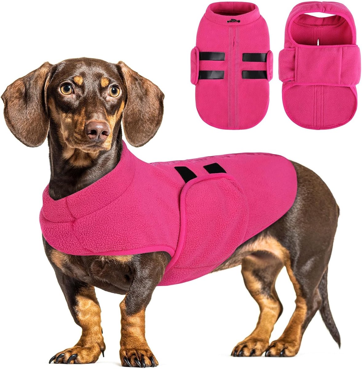 Medium hondentrui, zacht fleece vest trui hondenjas met riemgat, warme winter hondenkleding koud weer doggy teckel truien voor middelgrote honden, katten, jongen of meisje (roze, M)