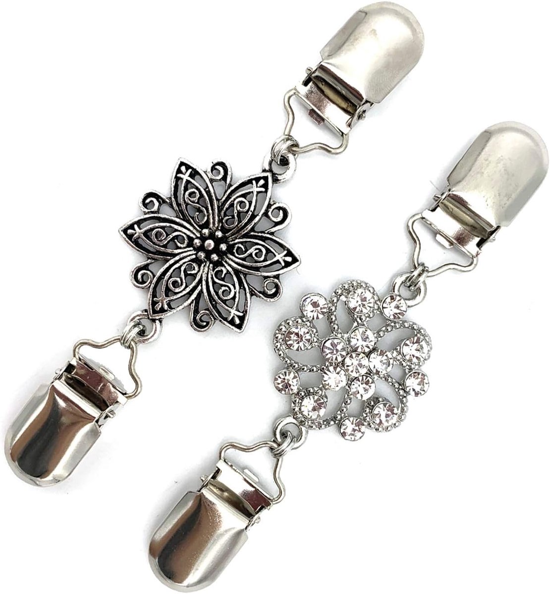 Vintage Gesneden Diamant Holle Vest Trui Pin Sjaal Broche Clips Shirt Jurk Kraag Clip Winter Sjaal Sluitingen Charm Accessoires Voor Elegante Vrouwen, 2 Bloemen, Metaal