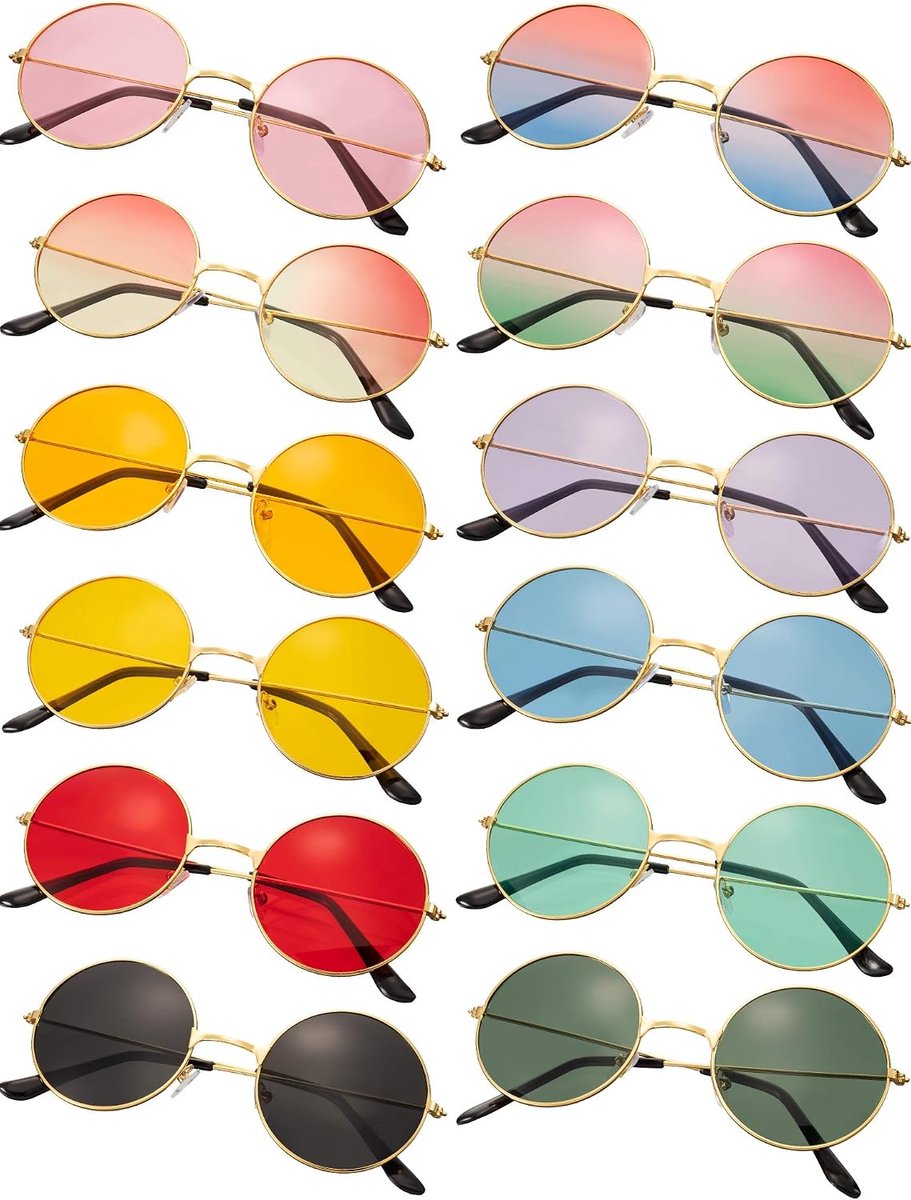 Zonnebrillen, retro jaren '60-stijl, cirkel, getinte glazen, vintage ronde hippie-zonnebril voor mannen en vrouwen