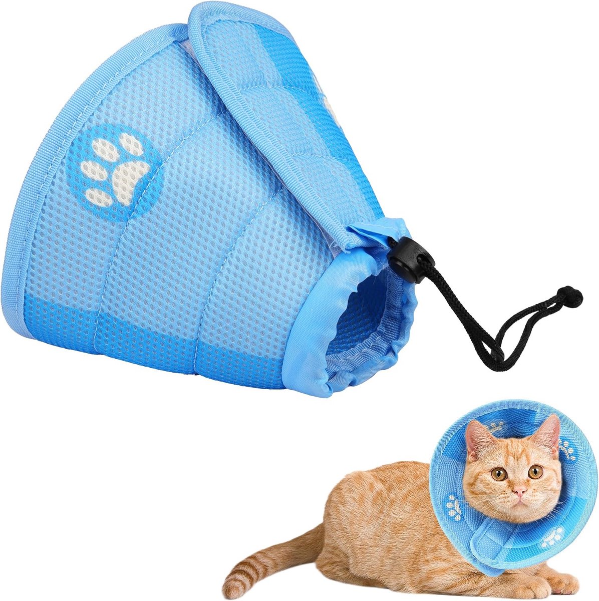 Halsband voor katten, verstelbaar, voorkomt het likken van wonden, spits toelopende beschermende halsband voor katten en puppy's (M)