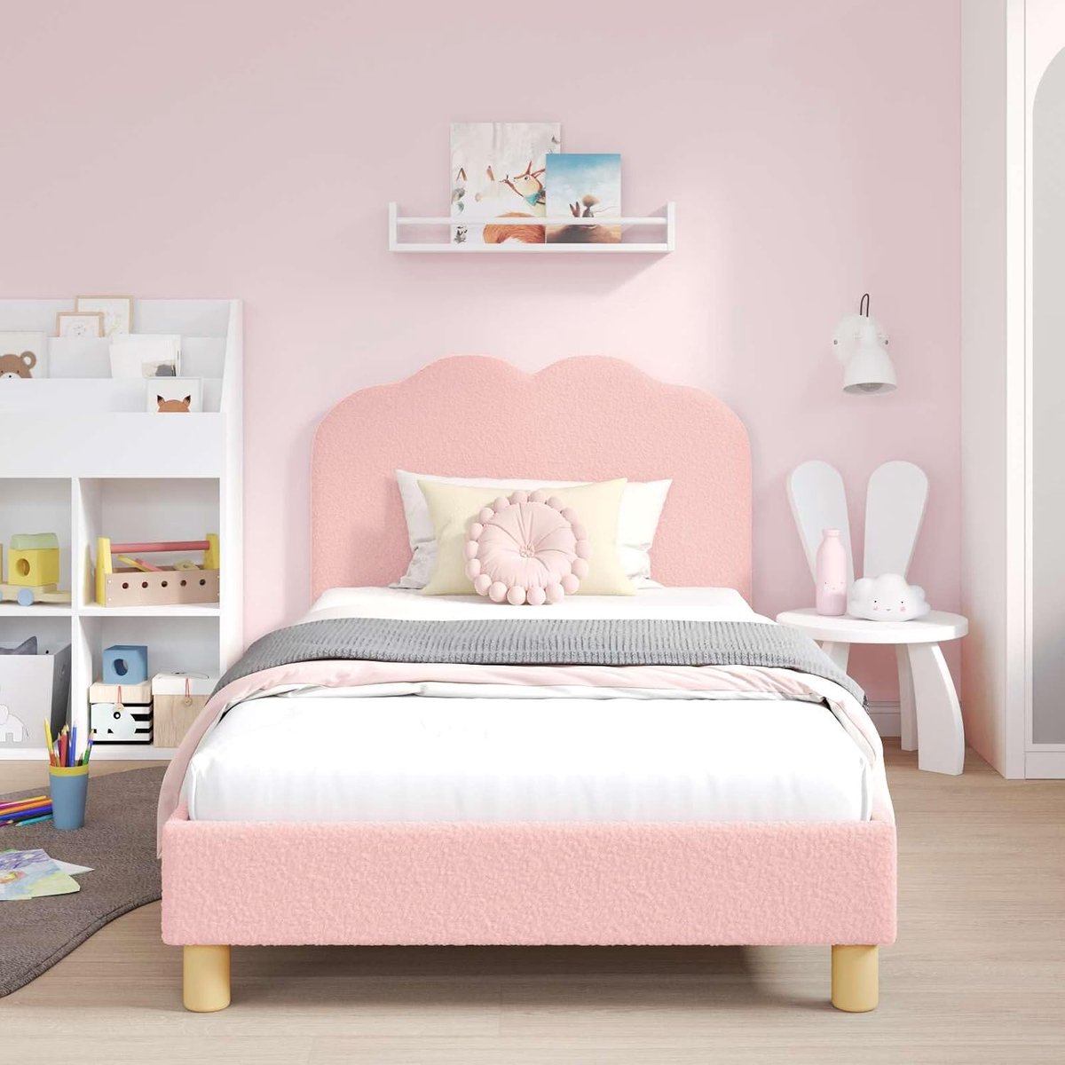 Houten frame laag bed 90x200 cm Roze