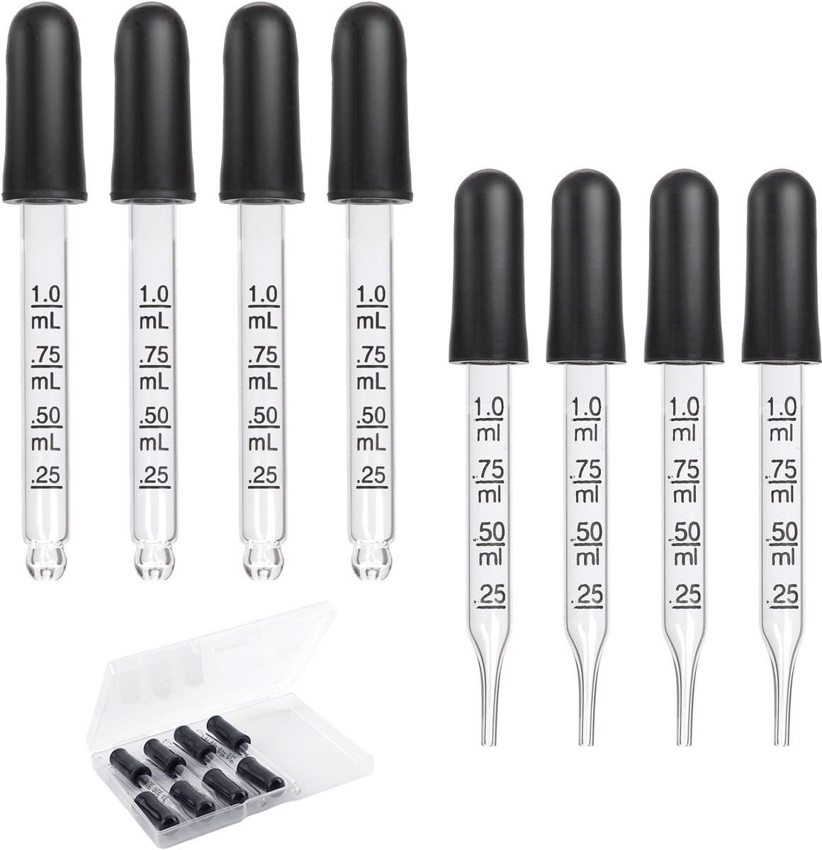 8st 1ml Oogdruppelaar, Glazen Druppelaar met Metingen Pipetten Druppelaar met Rubberen Kop Glazen Pipet voor Medicijnen Essentiële Oliën Voeding Oor Laboratorium(2 Stijlen)