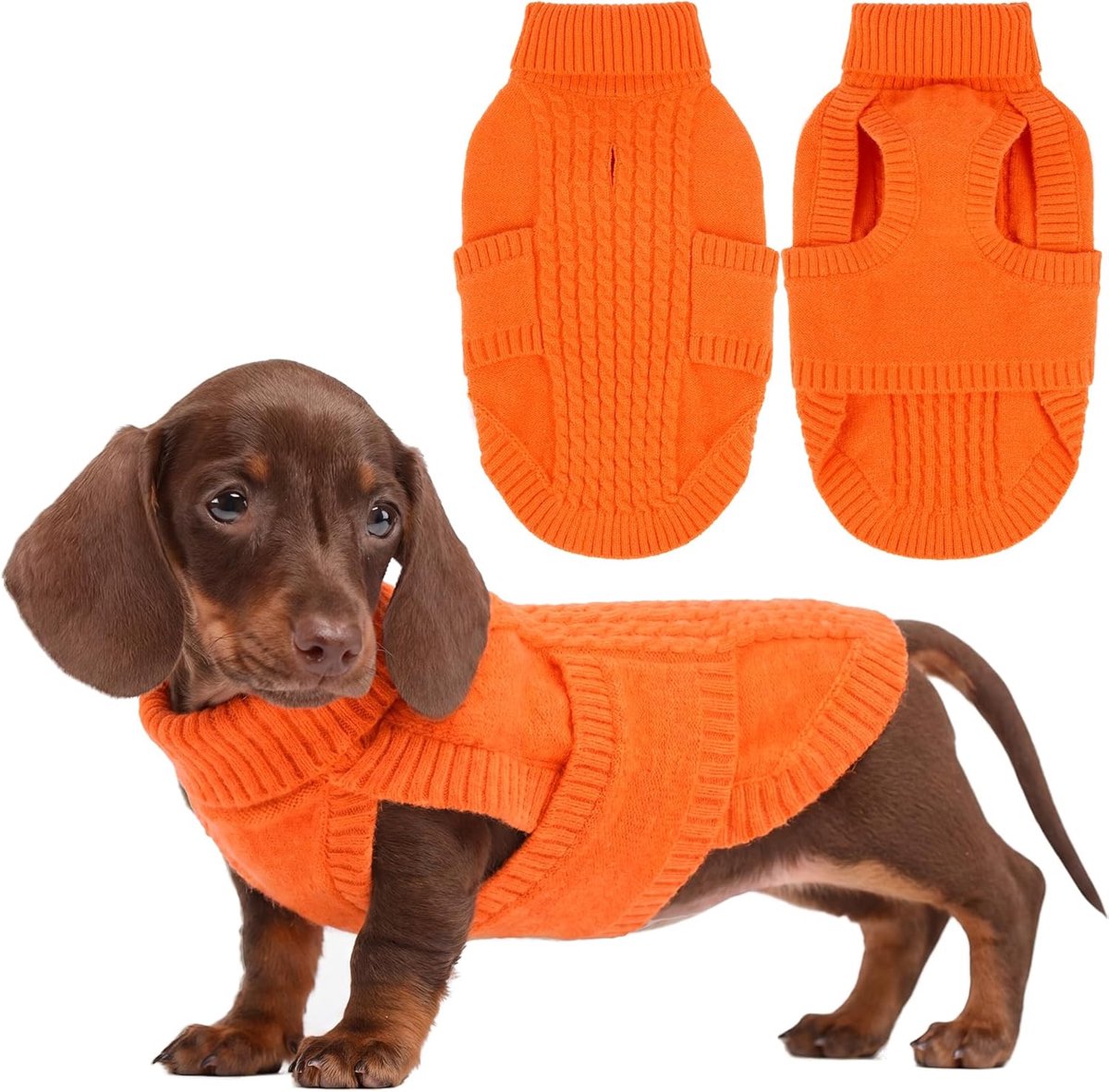 Kabelgebreide hondentrui | Zachte coltrui voor puppy's met harnasgat | Warme mouwloze hondenkleding voor de winter | gebreide kleding voor kleine honden | chihuahua (oranje, XS)