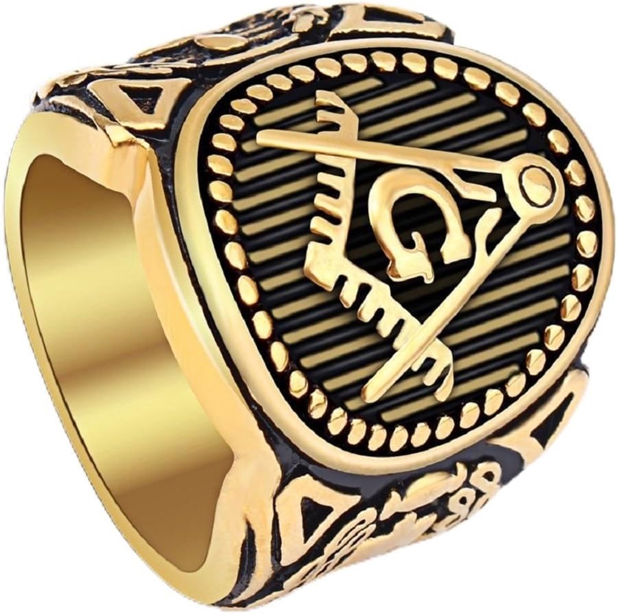 Vrijmetselaar gestreepte ring voor heren gouden vrijmetselaar troffel ring vintage klassieke meester-metselaarssieraden