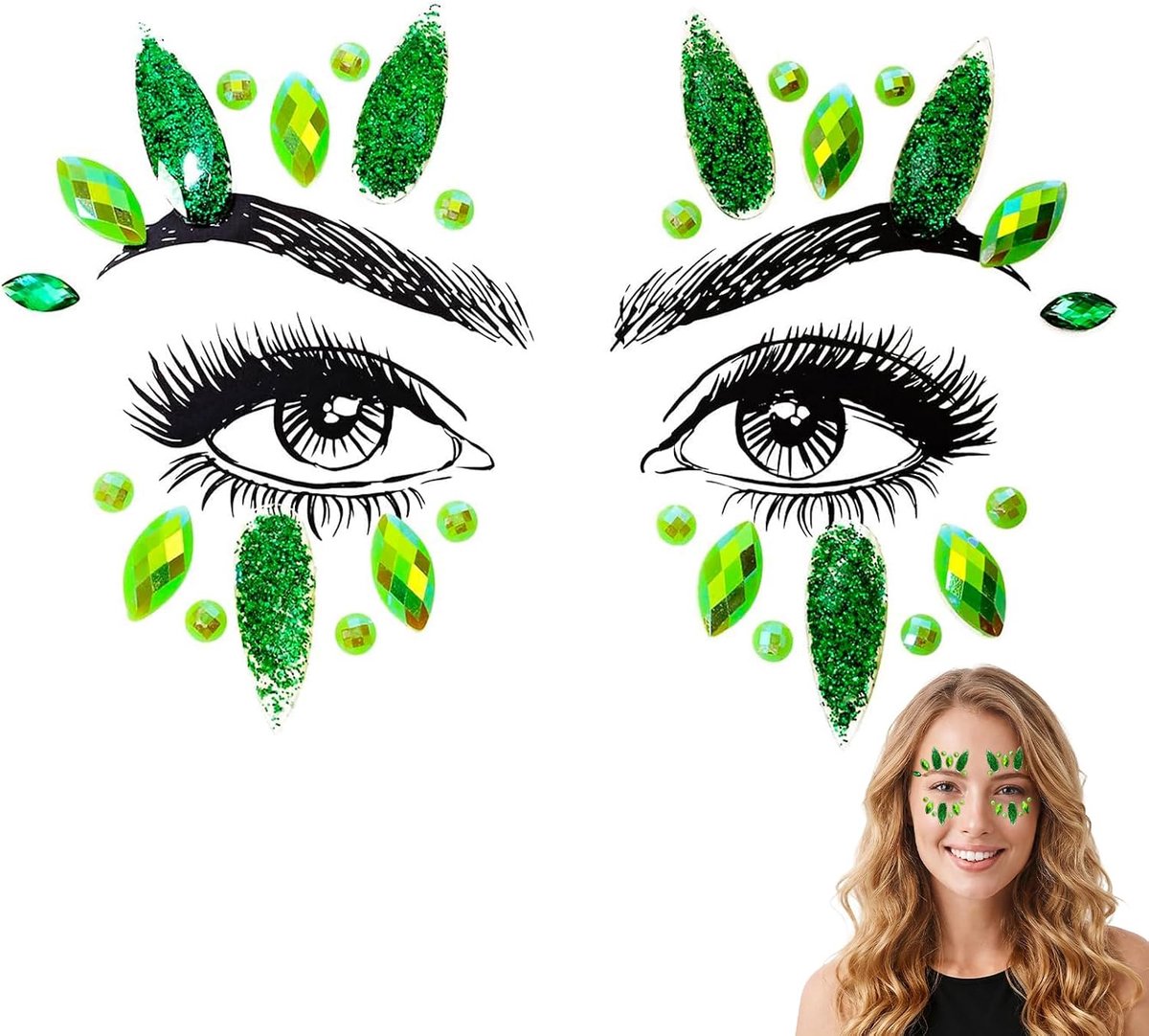 Gezicht festival, glitterstenen gezicht, strasssteentjes gezicht, edelstenen, tijdelijke tatoeages, gezichtssieraden, voor make-up, Halloween, Kerstmis, carnaval, verjaardagsfeest