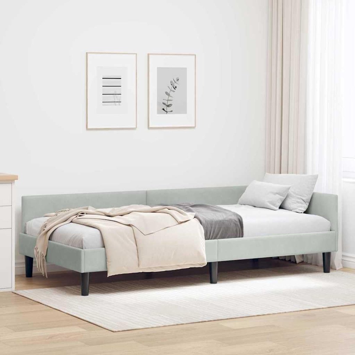 Hoekbedframe Strak design Lichtgrijs 80x200 cm