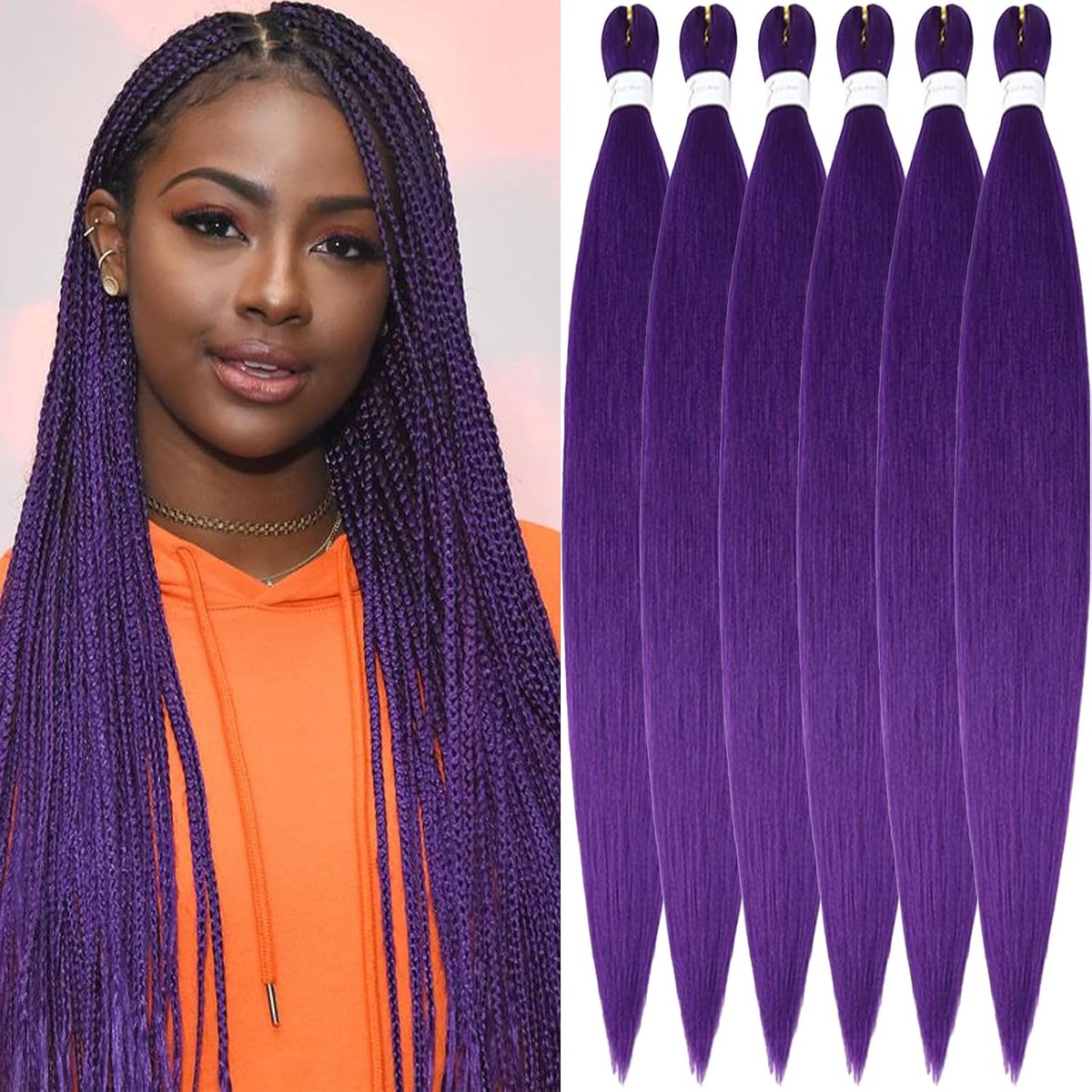 76 cm lange paarse voorgestrekte box vlechten haarverlengingen 6 verpakkingen zachte paarse yaki textuur, kanekalon synthetisch haar voor vlechten (paars#)