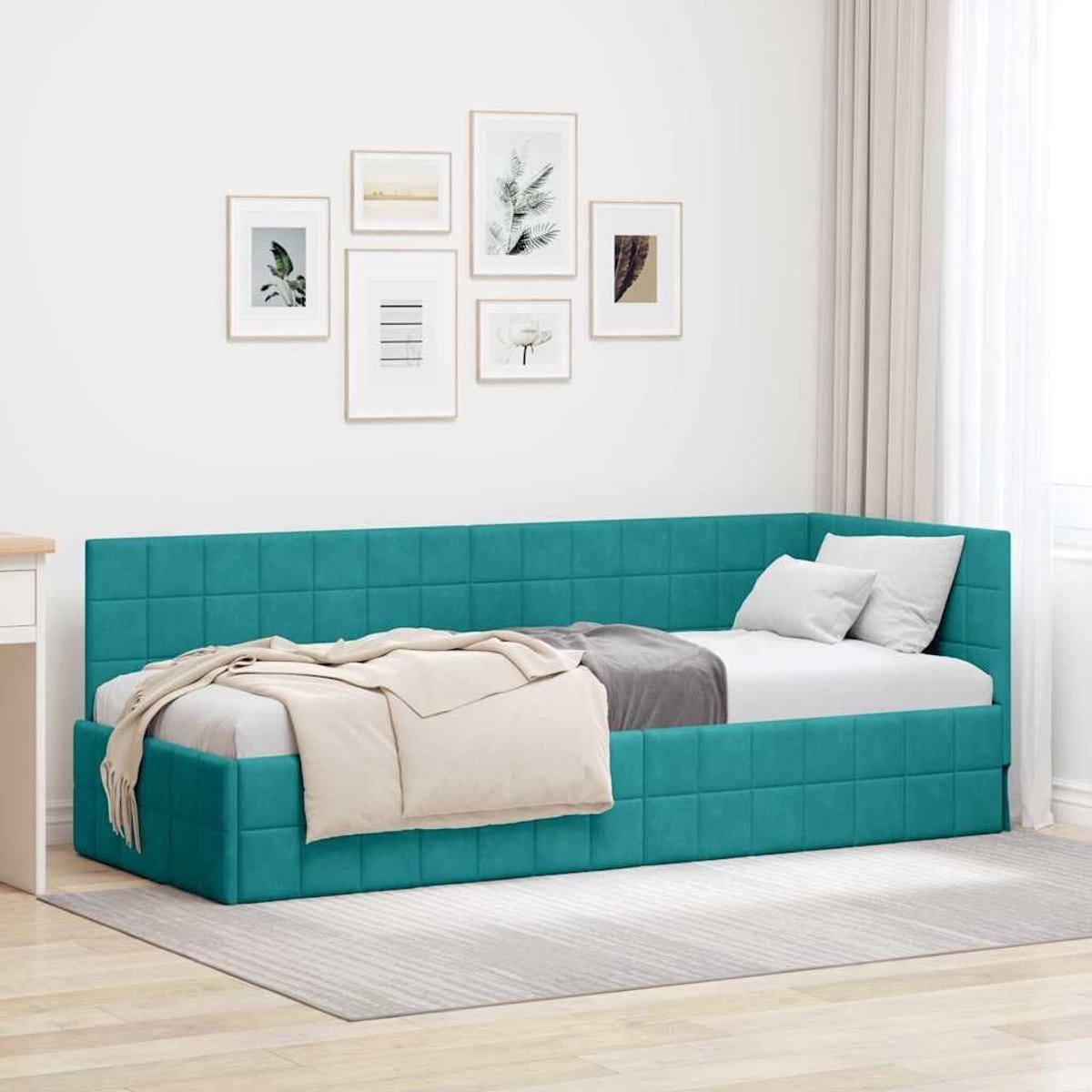 L vormig hoekbedframe Modern Hoekontwerp Turquoise 80x200 cm