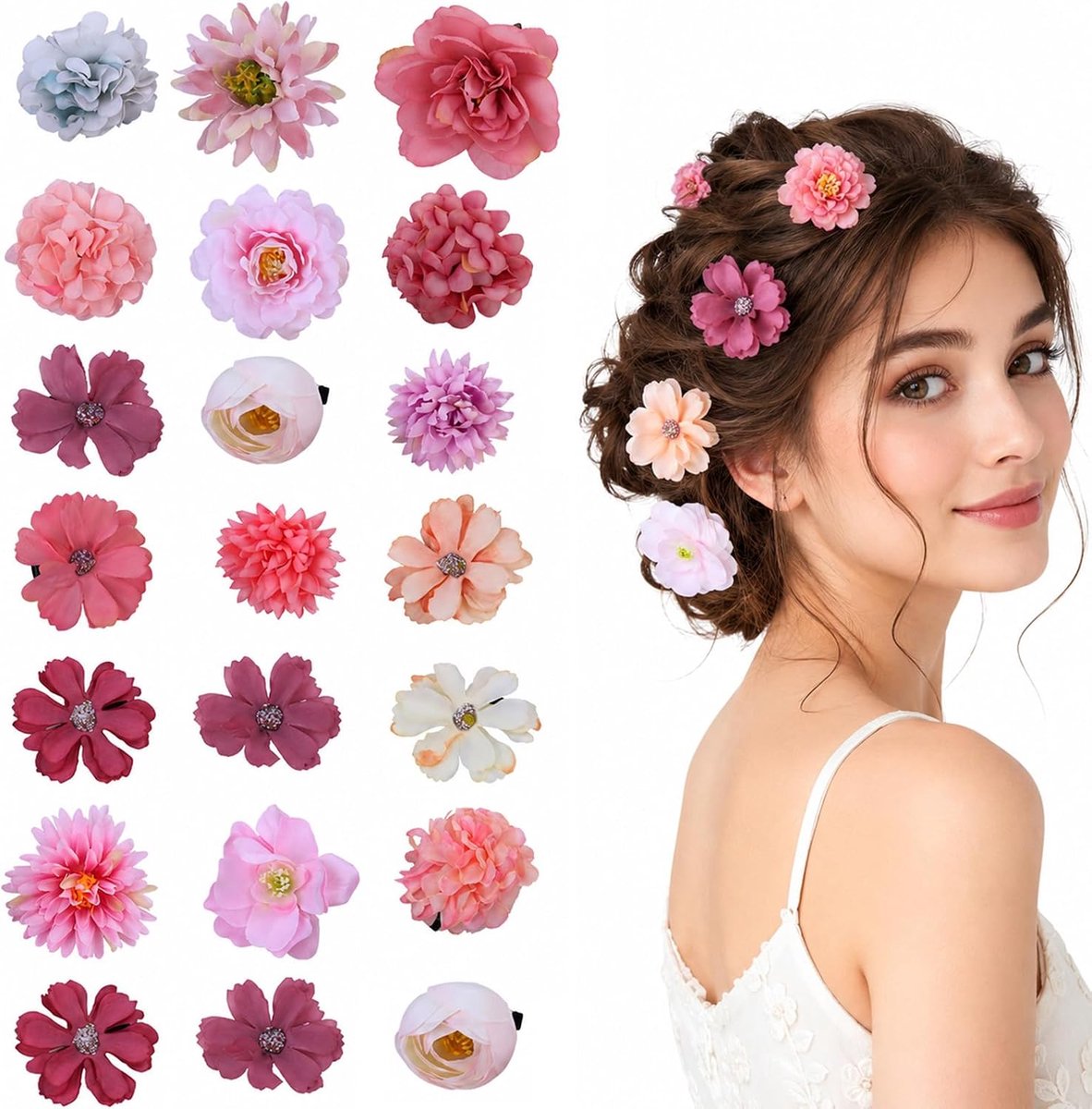 21 stuks haaraccessoires, bloemen, haaraccessoires, bloemen, haarspeld, haaraccessoire voor bruiloft, strand, feest