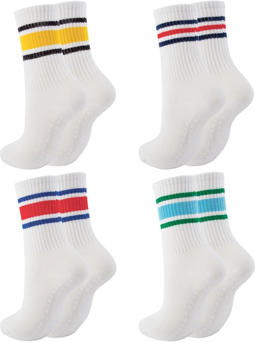Sokken voor dames, antislip, vintage strepen, yogasokken, antislip sportsokken voor fitness, dans en trampoline (EU 36-41)
