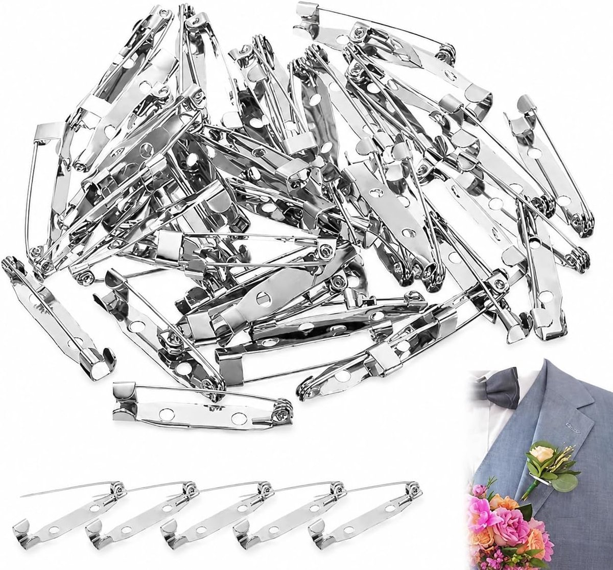veiligheidsspelden 30mm zilverkleurig – 100 stuks brochenaalden met dubbele gaten – zilveren sluitnaalden voor handwerk sieraden naaien decoratie projecten