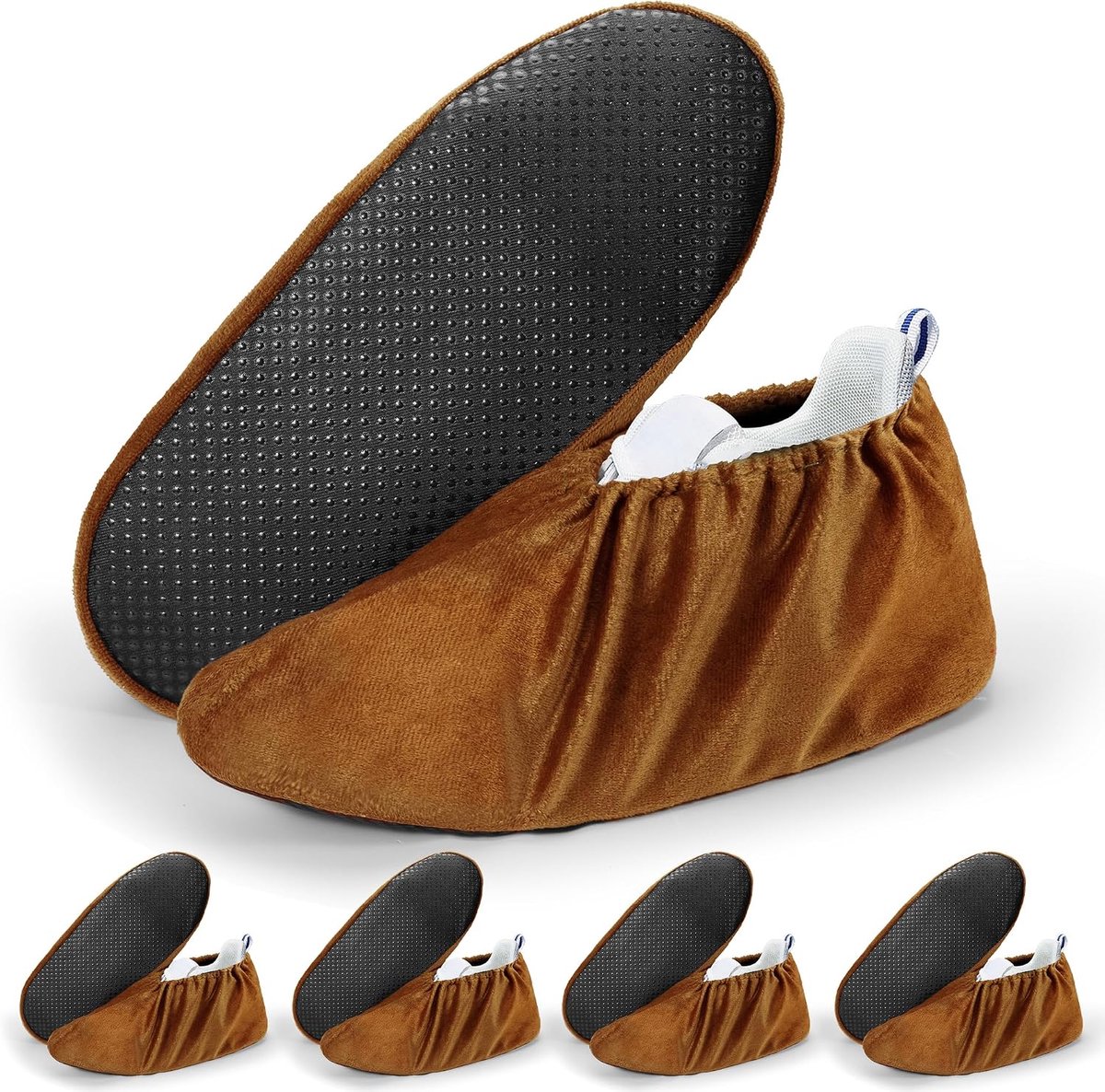 Schoenovertrekken voor thuis zijn antislip, slijtvast, machinewasbaar – overschoenen voor huis en gasten, geschikt voor verschillende gebieden zoals vloeren(Bruin - 5 paar)
