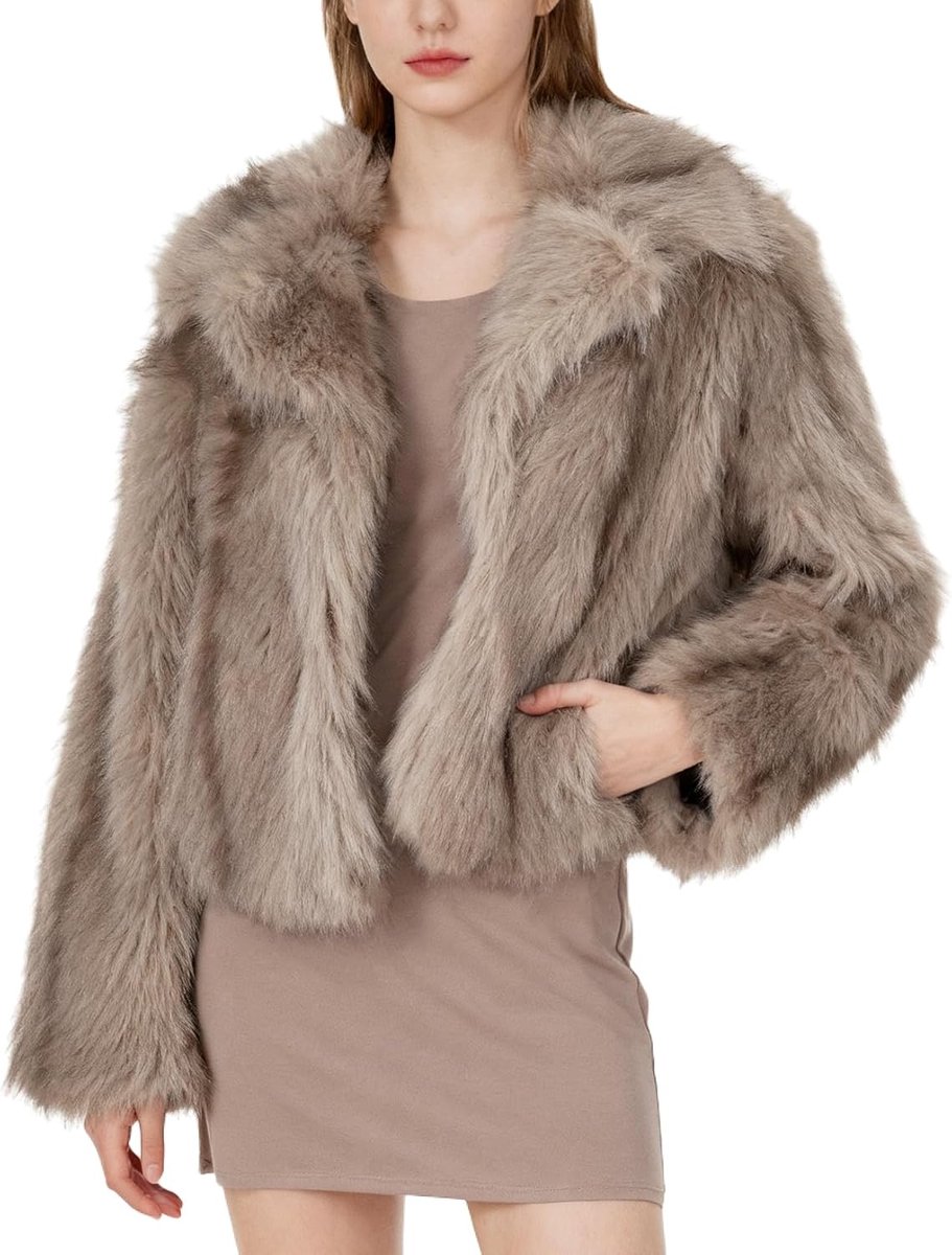 Bontjas dames pluche jas bontjas imitatiebont jas bontjas korte pluche jas winterjas faux bont jas open kraag met zakken