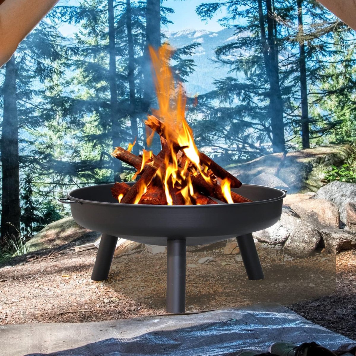 Vuurschaal Ø 75 cm, vuurschaal voor buiten met handgrepen, vuurschalen voor balkon, binnenplaats, weide, bos, open haard, terras, camping