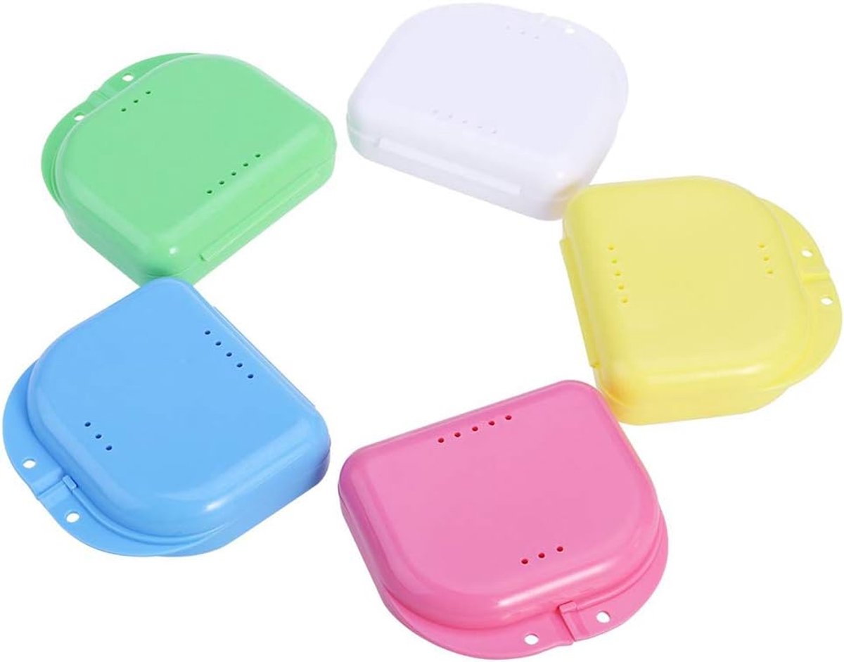 5 Stks Retainer Case Gebitsbeschermer Case Orthodontische Tandheelkundige Retainer Doos Prothese Opslag Container, Geschikt voor Kantoor, Reizen, Thuis, 5 kleuren