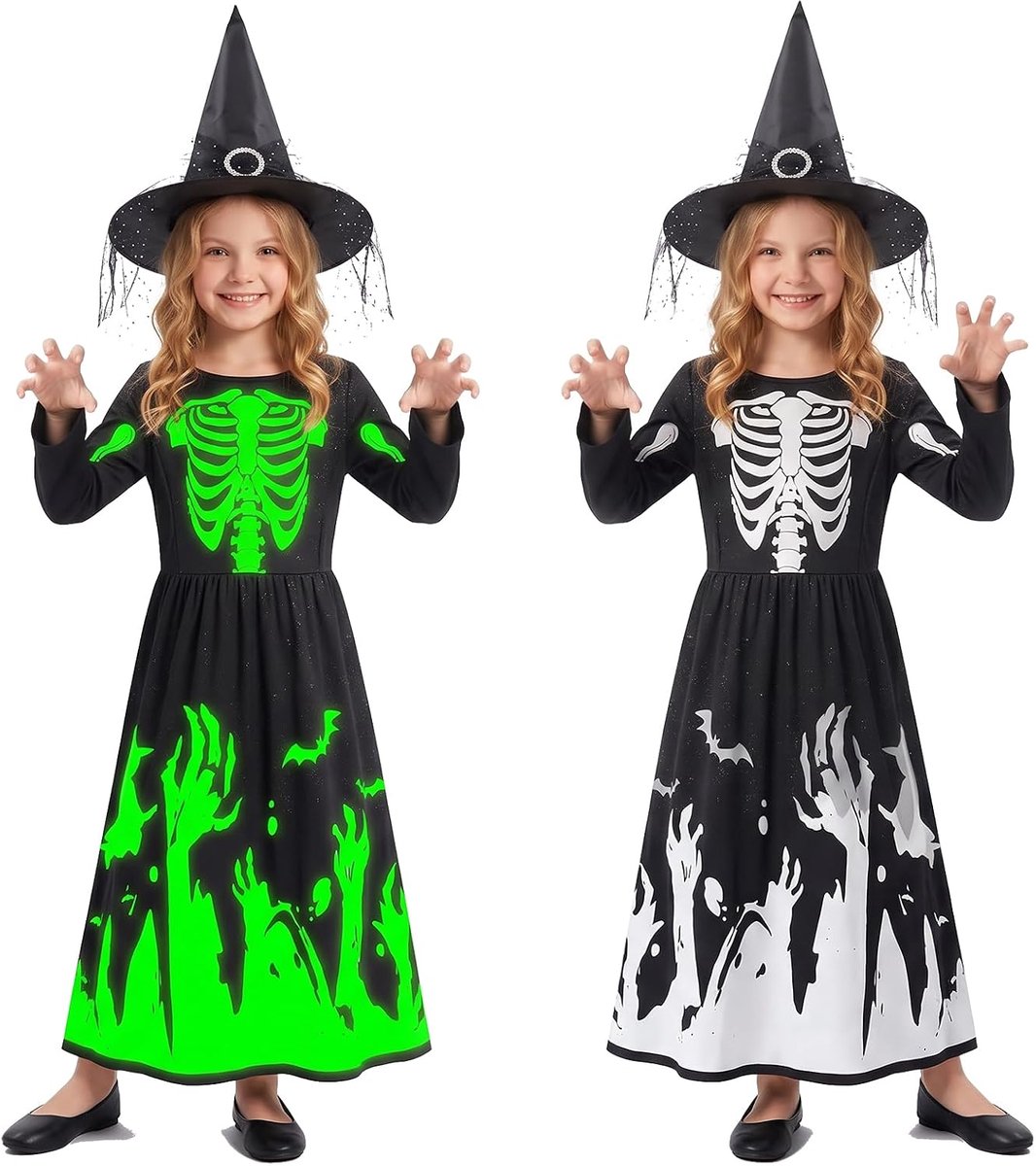 Skeletkostuum voor kinderen, glow in the dark, skeletkostuum voor meisjes, Halloween, Kerstmis, carnaval, feestjes