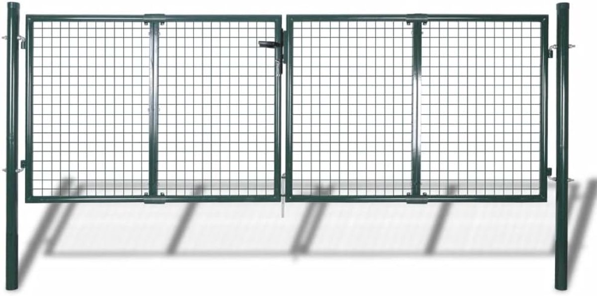 Tuinpoort van metaal, 306 x 125 cm, verzinkt, met bouten, slot en 3 chips