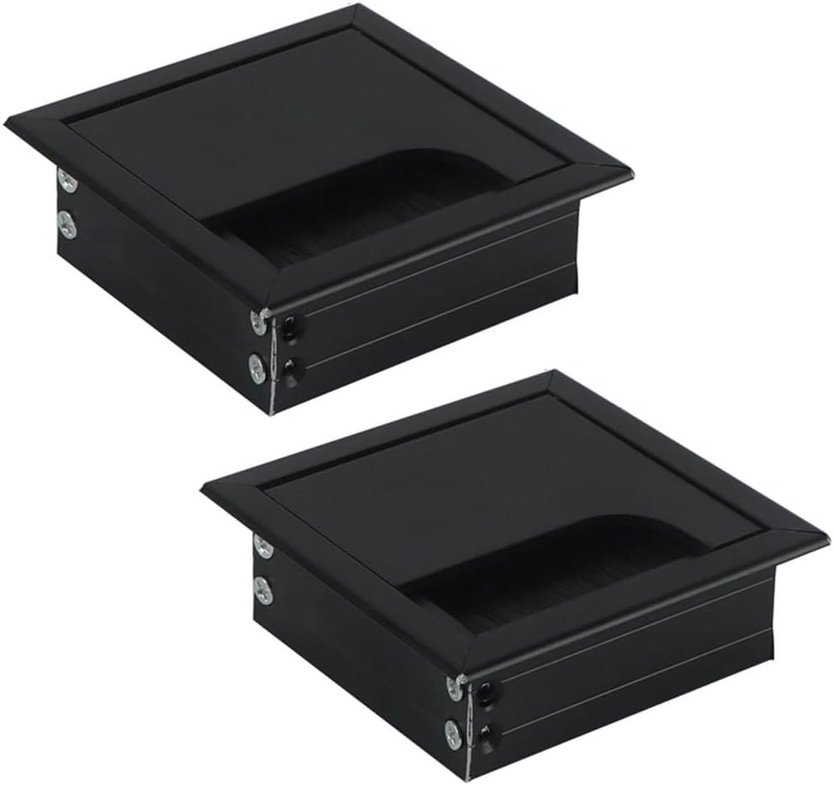 2 stuks kabeldoorvoer van aluminiumlegering voor bureau, kabeldoorvoer rechthoekig 80 x 80 mm met borstelafdichting van aluminium voor tafeldoorvoer