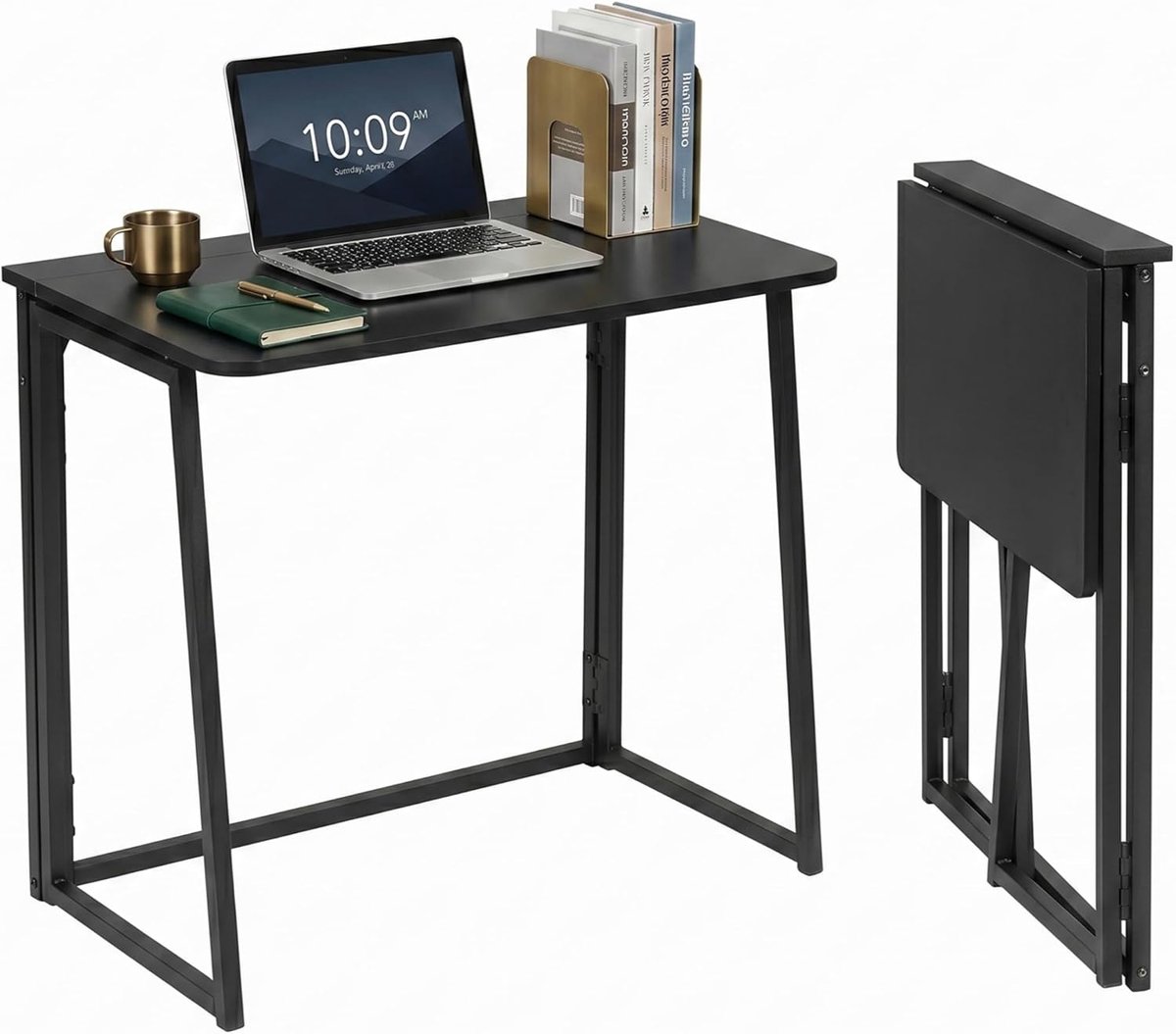 Bureau, inklapbaar, 80 x 40 cm, kleine klaptafel, hout en metaal, klapbureau voor kleine ruimtes, bureautafel, computertafel, laptoptafel voor thuiskantoor, studenten, zwart