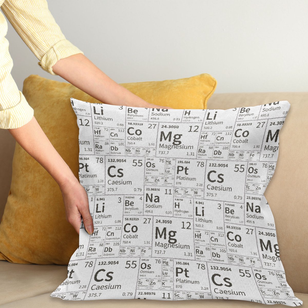 ABAKUHAUS Periodic Table Sierkussenhoes, Leven Smart Geïnspireerd Chemisty met Elementen in Vierkanten Print, Decoratieve Vierkante Sierkussenhoes, 100 x 100 cm, Donker Grijs