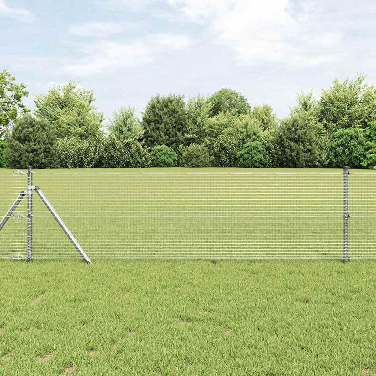 Welded Wire Fence 3351671 met 5 palen 0,8 x 100 m verzinkt staal, tuinhek, draadomheining voor hekken, groentebedden, kippenren, weideperceel