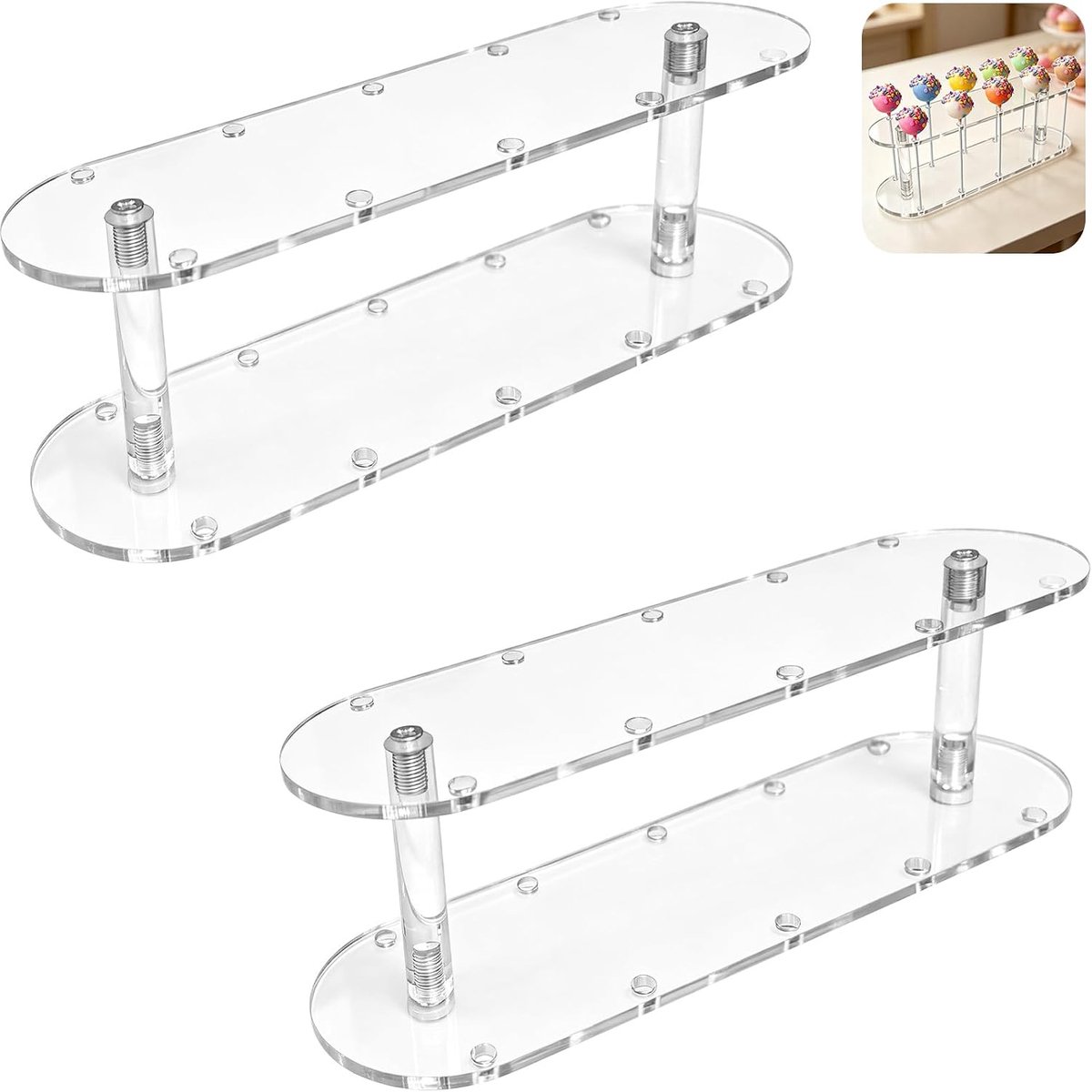 Pop Standaard 2 Stuks, Transparante Acryl Cake Pops Houder, Stabiele Houder Voor Cakepop Stokjes, 10 Gaten Lollipop Houder, Dubbel Laags Lolly Standaard Voor Candy Bar Bruiloft Feestdecoratie