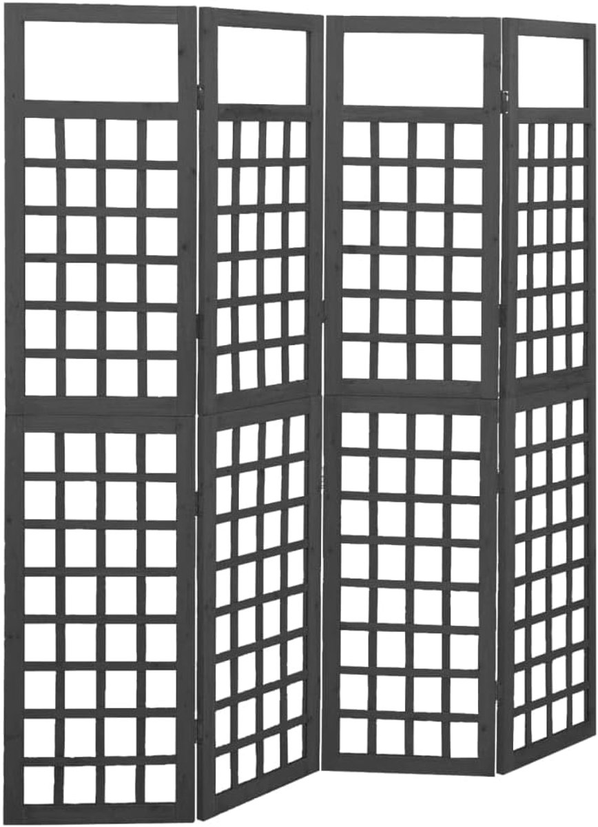 Room Divider, Massief Dennenhout, Privacyscherm voor Binnen/buiten met Opvouwbaar Ontwerp voor Woonkamer, Terras, Thuiskantoor en Buitenruimte (Zwart)