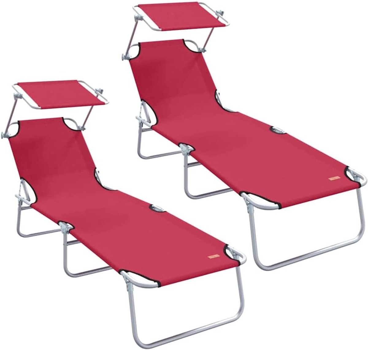 Verstelbare polyester ligstoel 2 stuks, opvouwbare outdoor chaise lounge met stalen frame, 58 x 188 x 77 cm
