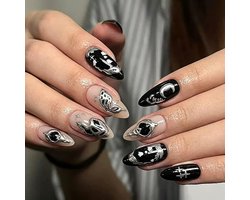 Nagels, kort, MouyouGlow, amandel, paars, French 3D, gouden keperstof, getextureerd, herfst, druk op nagels, met nagellijm, paarse tip, sculptuur, winter, herfst, acryl, nepnagels