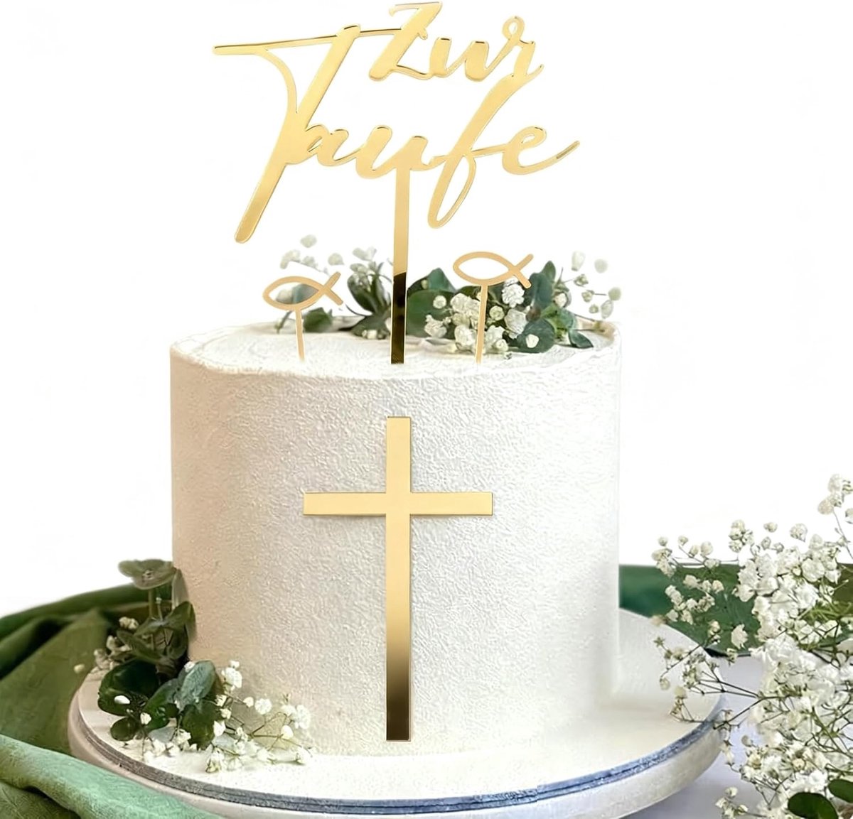 4 stuks Cake Decoratie Voor Doop, Gouden Acryl Kruis Cake Voor Jongens en Meisjes, Vis Communie Cupcake, Decoratie Voor Babyshower en Doopfeest