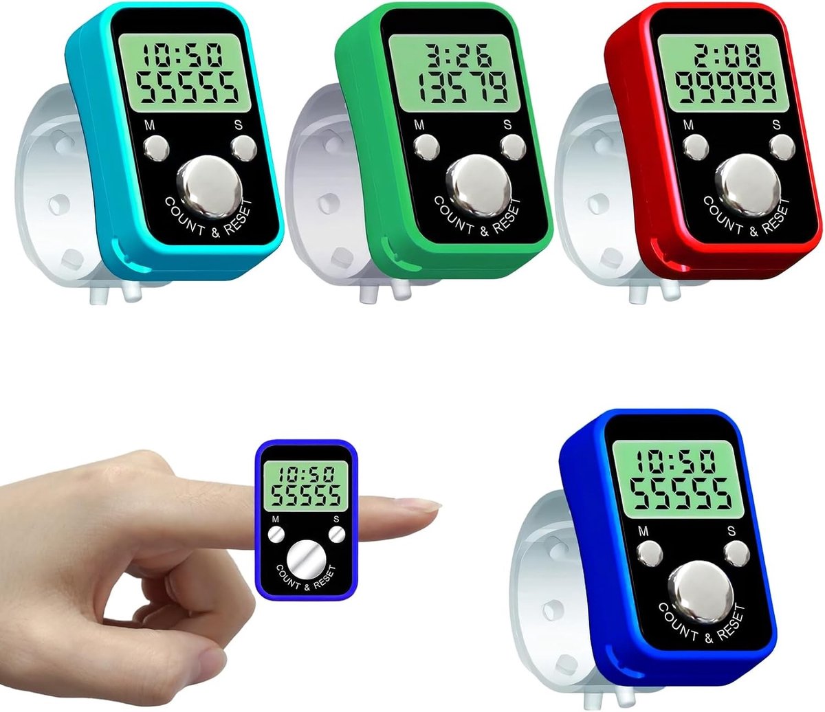 4 Stuks Digitale Vinger Teller, Mechanische Hand Teller, Resetbare 5-Cijferige Display Hand Teller voor Sport, Golf en Breien