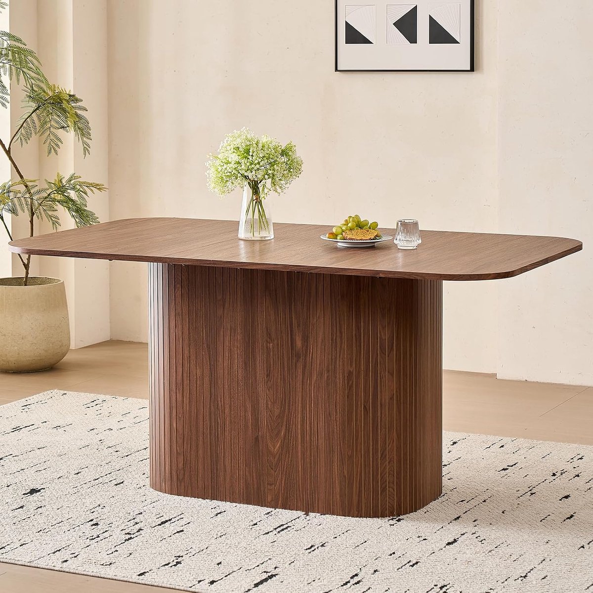 Eettafel, modern MDF-tafelblad, Scandinavische keukentafel, lattenbodem-design, geschikt voor woon- en eetkamer, donkere houtnerf