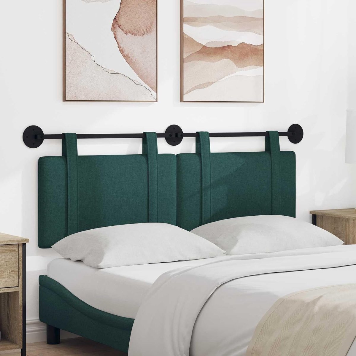 Hoofdeinde donkergroen stoffen hoofdeinde, wandhoofdeinde, modern ontwerp met zachte textuur, eenvoudige wandmontage, ruimtebesparend, past op verschillende frames
