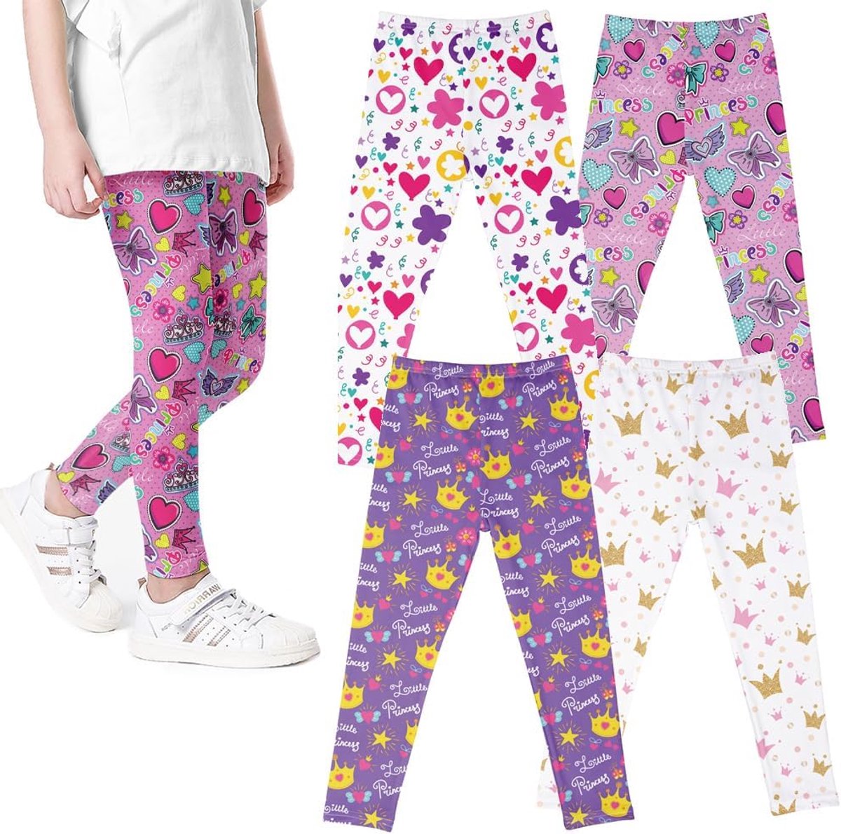 4 Pack Kids Meisjes Broek Bloemen Patroon Stretch Leggings (2-13Years)