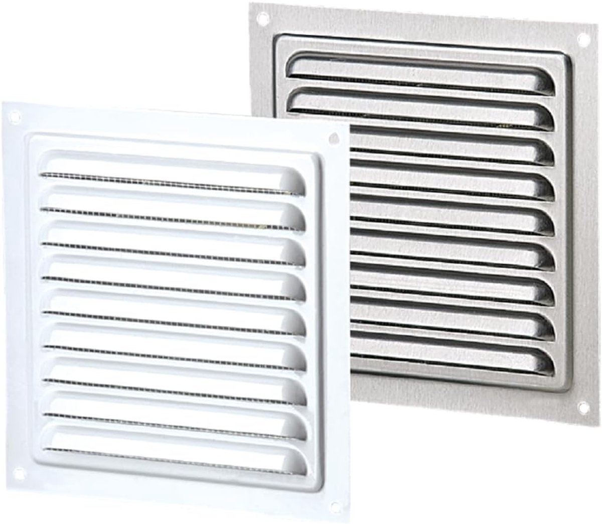200 x 200 mm metalen ventilatierooster - beige, bruin, grijs, zwart, met insectennet ventilatie rooster afvoerlucht/toevoerlucht ventilatie (grijs)
