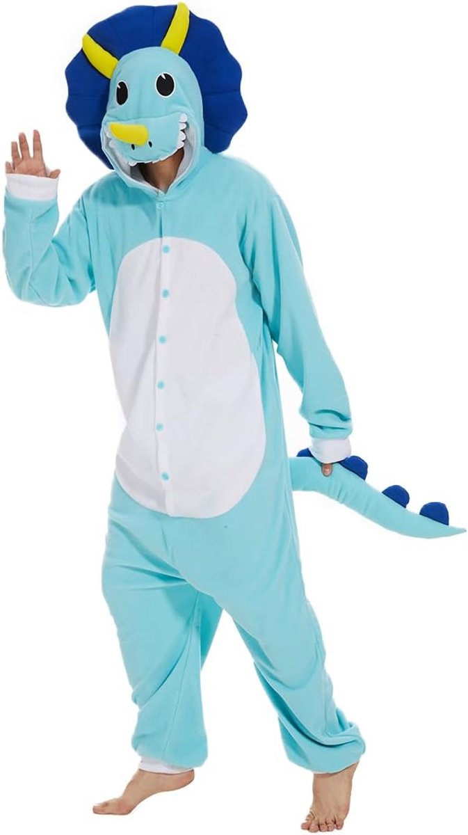 Animal Triceratops Pyjama Unisex Volwassen Hooded Mannen Vrouwen Jumpsuit Kostuum Cosplay Nachtkleding