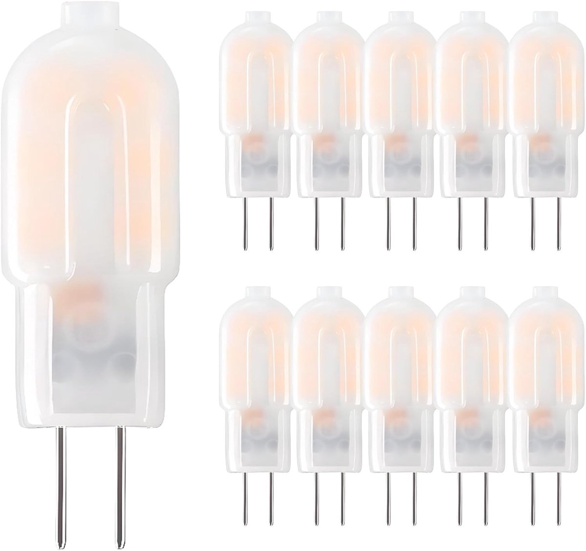 LED-lampen 2 W, komt overeen met 20 W halogeenlamp, warm wit 3000 K, 200 lm spaarlamp, kleine ledlamp G4, geen flikkering, niet dimbaar, set van 10
