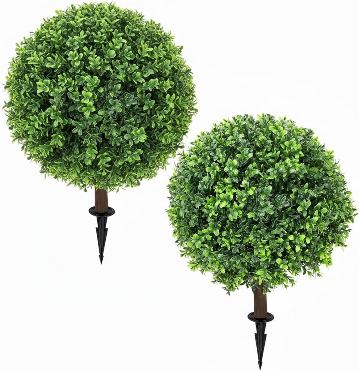 Buchsbaumkugel 2er Set 65cm met paal – UV-bestendig, winterbestendig, PE-materiaal, kunststruik voor tuin/balkon/terras