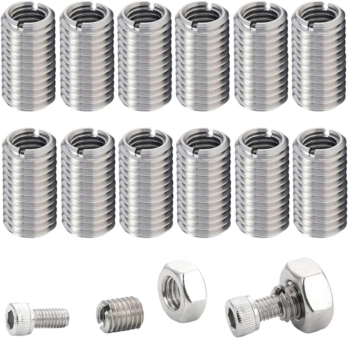 12 stuks Helicoil schroefdraadadapter, invoermoer M6 naar M8, van roestvrij staal voor reparaties, ideaal voor auto's, machines en mechanische apparaten, L15 mm