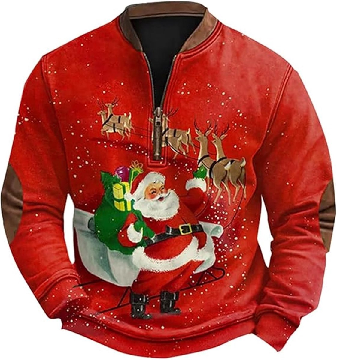 Herentrui met capuchon met ronde hals, digitale 3D-print, grove naaldstof, kerstserie, herfst en winter 2024 (rood, L)