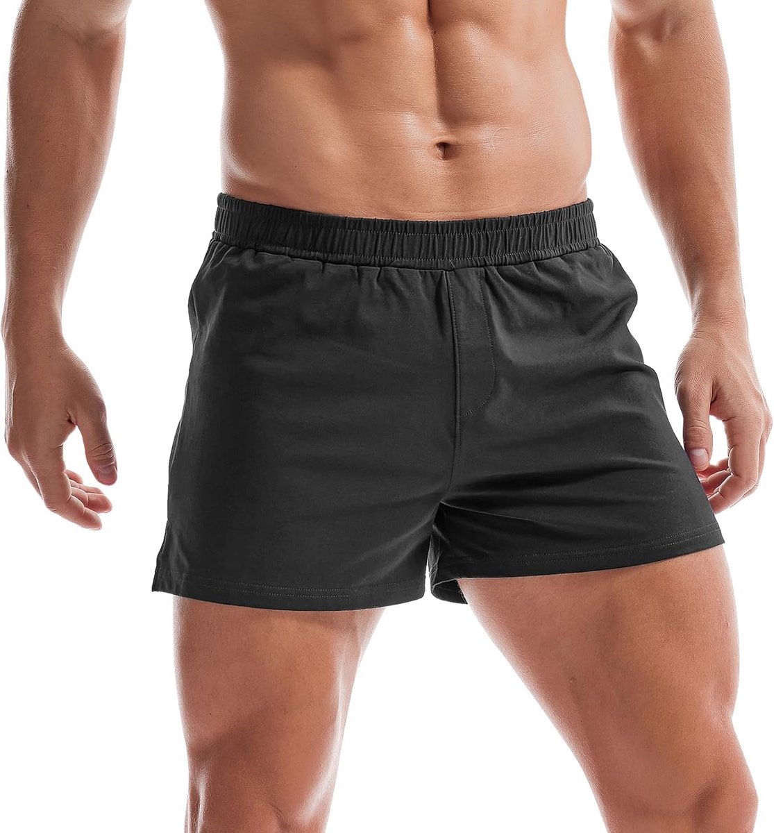 Coulee Slaapbroek voor heren, kort, katoen, 7,5 cm, lichte pyjamabroek voor heren, korte zijsplitten, shorts
