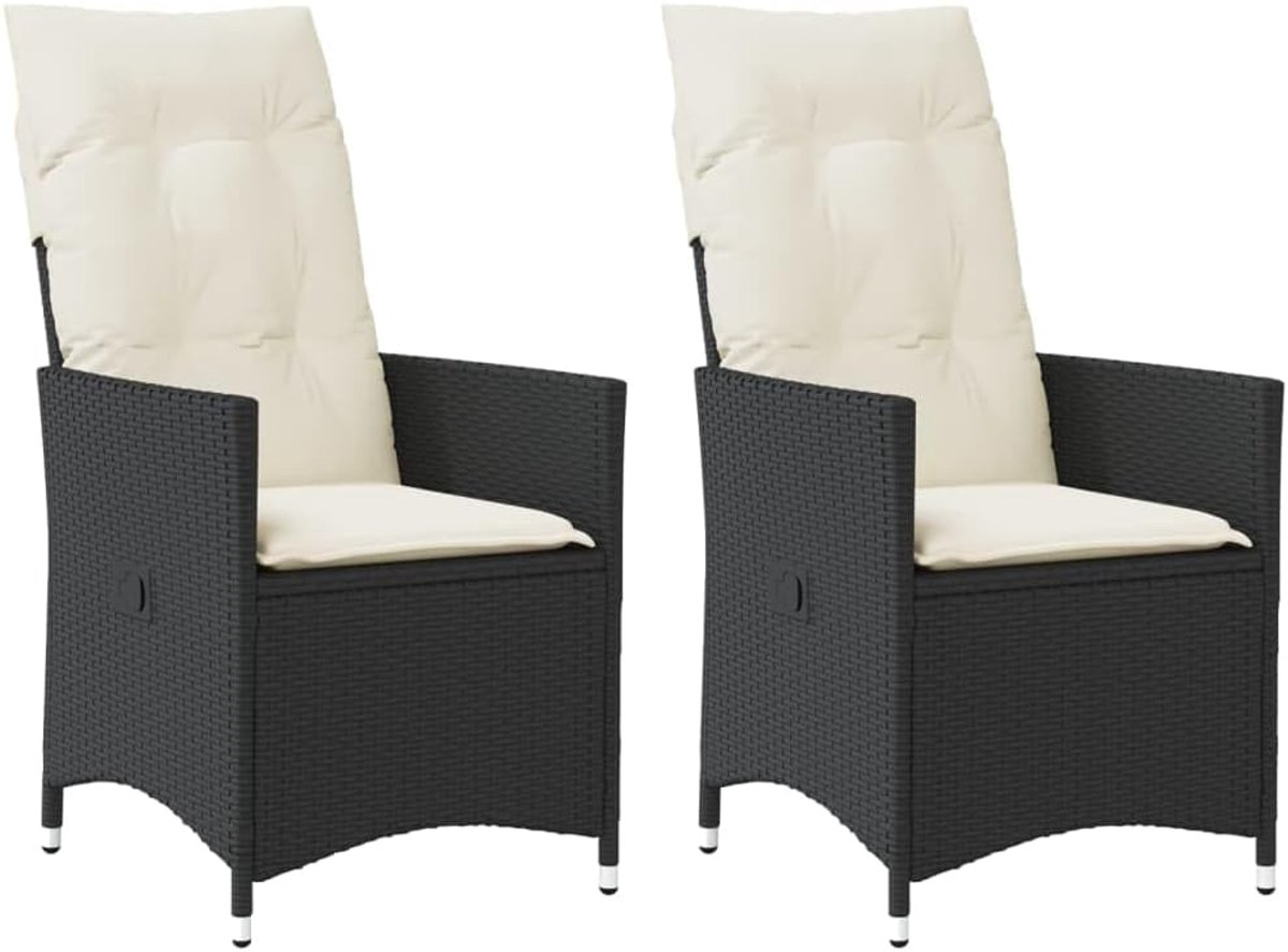 Tuinstoelen, 2 stuks, met kussens, zwart, polyrotan, stoelen, eetkamerstoelen, tuinstoelen, tuinstoelen, tuinstoelen, tuinstoelen, tuinstoelen, buitenstoelen, J365645