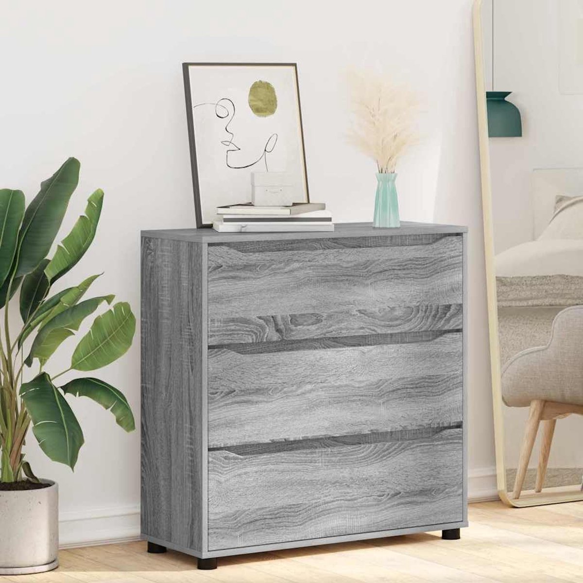 Opbergkast Grijs Sonoma 80 x 31 x 81 cm Bewerkt hout met laden, moderne opbergkast voor woonkamer en slaapkamer, verstelbare hoogte, eenvoudig schoon te maken, stevige bun voet poten