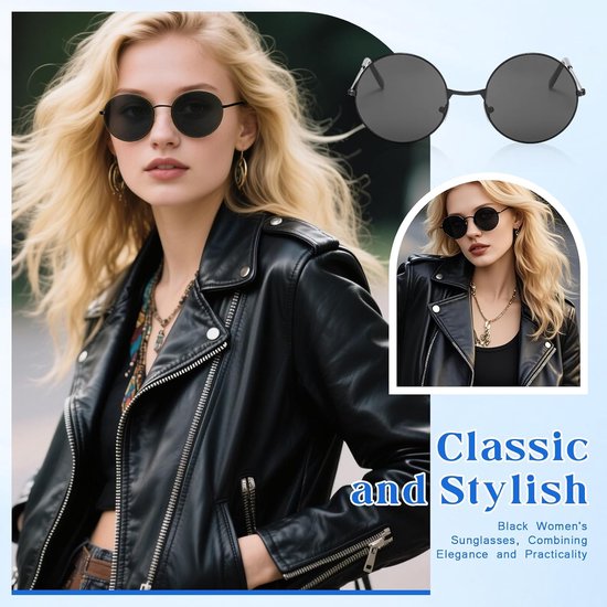 2 paar ronde retro zonnebril voor dames en heren, gepolariseerde klassieke zonnebril, rond met metalen frame, UV400-bescherming, vintage steampunk-bril voor dagelijks gebruik, hippie — afbeelding 4