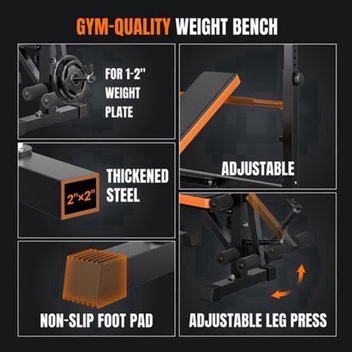 Weightbank – Halterbank – Fitnessbank – Trainingsbank – Workout Bench – Verstelbaar – Squat Rack – 370 kg Max Belastbaar – 6-in-1 Multifunctioneel Trainingssysteem