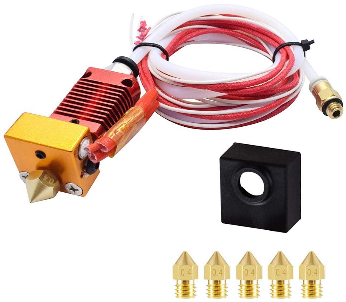 Extruderset voor 3D-printer, extruderkit Ender 3 Hotend met 5 extrudermondstukken voor 3D-printer MK8 Hot End Kit voor Ender-3 Pro Creality CR-10 CR-10S S4 S5 3D-printer