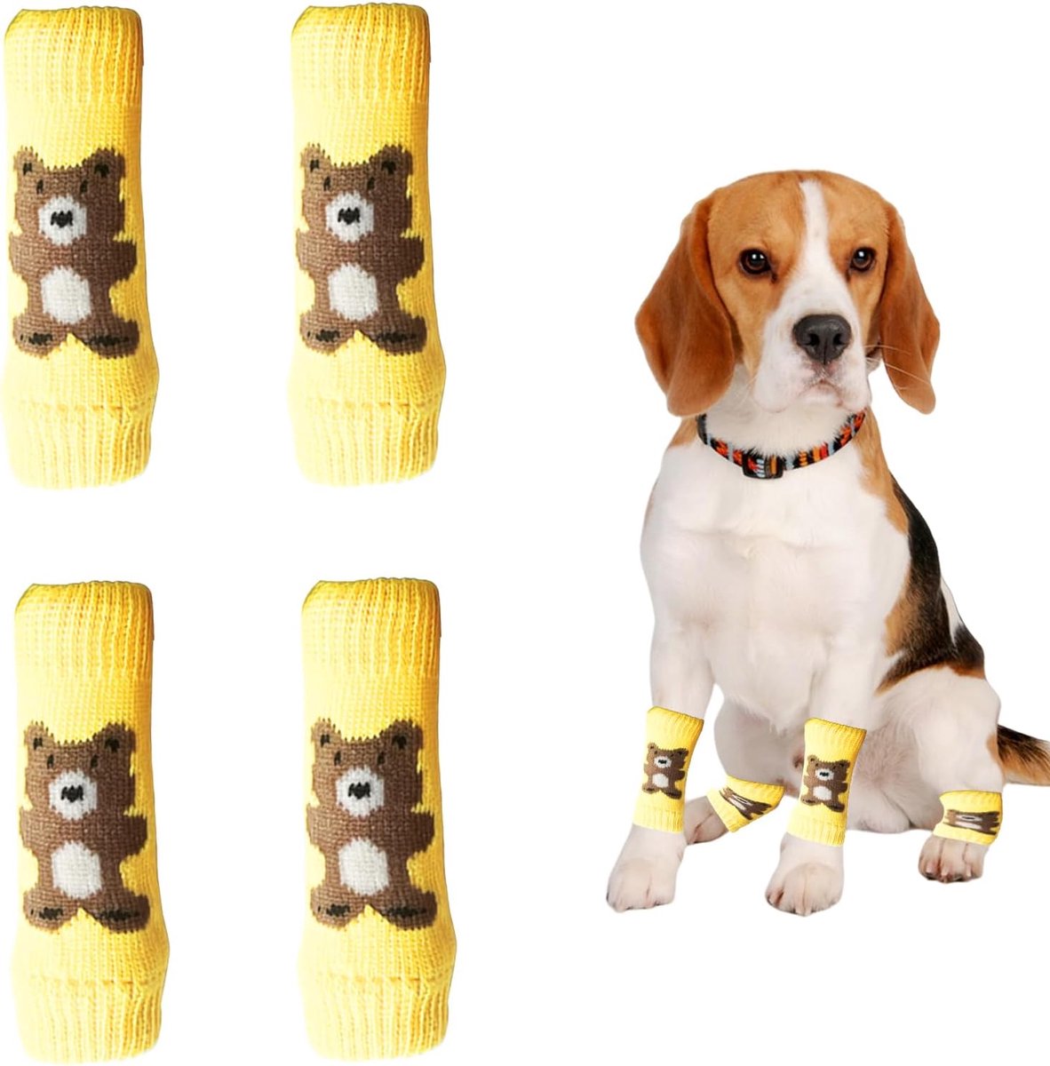 4 stuks schattige beer hond elleboogbeschermer, winter zachte warme gebreide huisdierbeenbeschermers voor kittens, puppy's, kleine honden, katten (geel, S)