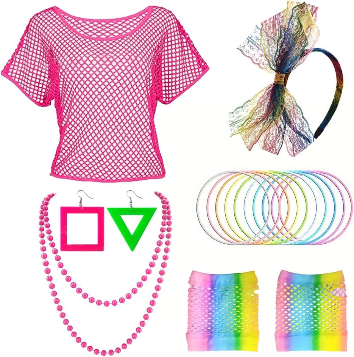 80s 90 outfit dames netshirt accessoires kostuum set retro