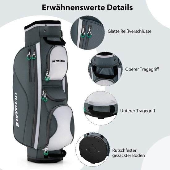 COSTWAY Golfkar Tas met 14 Verdelers Lichtgewicht Golfkar Tas met Schouderriem Draagbare Golf Club Tas met Regenkap/Stofkap — afbeelding 4